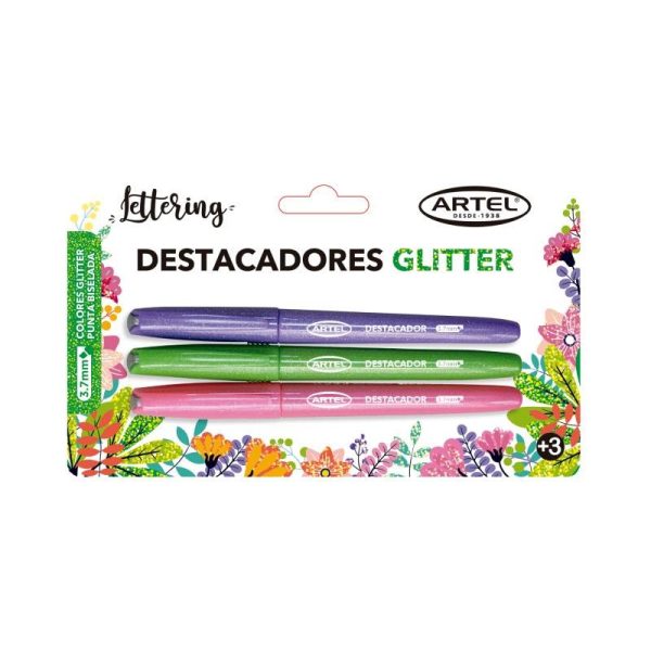 Blister destacador glitter 3 unidades Artel.