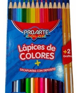 Lápices de colores 12 unds + lápices grafito + sacapunta Proarte.