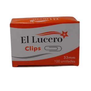 Clips 33 mm, caja de 100 unidades El Lucero.