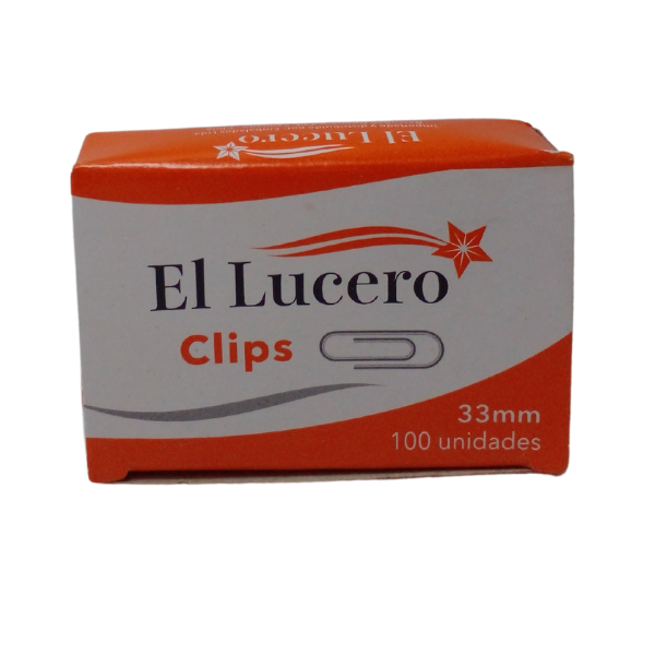 Clips 33 mm, caja de 100 unidades El Lucero.