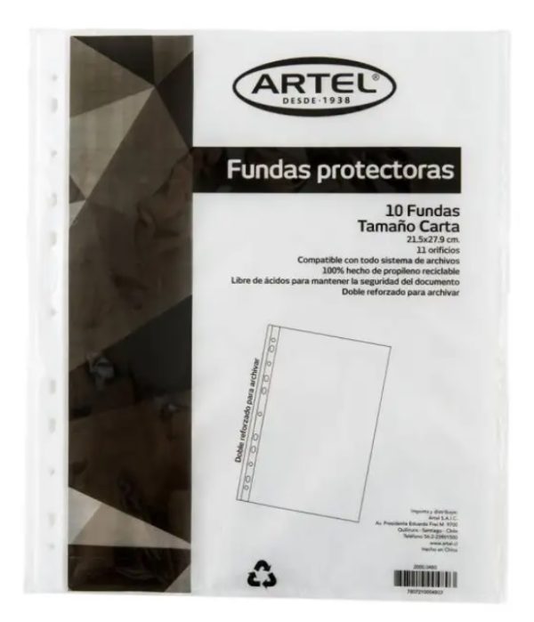 Fundas protectoras Artel carta 10 unidades.